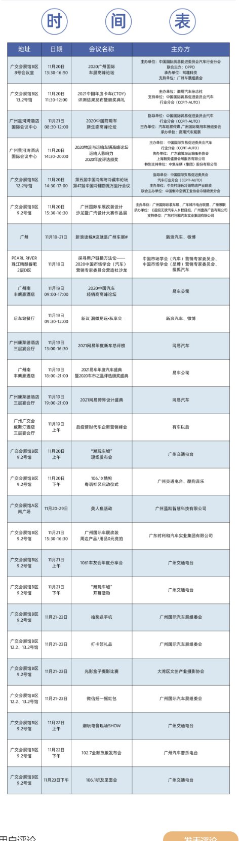 2020广州国际车展同期活动时间表